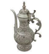 FINE 925 STERLING SILVER HANDMADE CHASED LEAF APPLIQUE MATTE & SHINY OIL PITCHER
