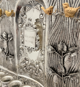 FINE 925 STERLING SILVER & GILDED HANDMADE MULTI BIRD LEAF TREE BACKWALL MENORAH