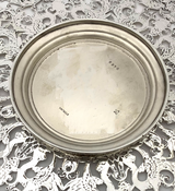 ANTIQUE 925 STERLING SILVER HANDMADE FLUTED CUT OUT ORNATE MONGRAM ROUND DISH