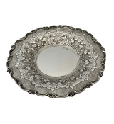 ITALIAN 925 STERLING SILVER HANDMADE CHASED SWIRL FLORAL MATTE SHINY CUP & TRAY