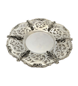 FINE 925 STERLING SILVER HANDMADE FLUTED OPEN SWIRL LEAF APPLIQUE CUP & TRAY