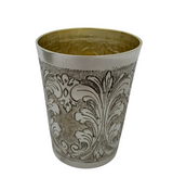 ITALIAN 925 STERLING SILVER & GILDED HANDMADE CHASED MATTE & SHINY CUP & TRAY