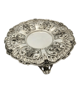 FINE 925 STERLING SILVER HANDMADE LEAF APPLIQUE ORNATE MATTE & SHINY CUP & TRAY