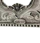FINE 925 STERLING SILVER HANDMADE SWIRL SHELL LEAF APPLIQUE ORNATE NAPKIN HOLDER