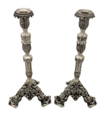 ANTIQUE OLD PORTUGUESE 833 SILVER HANDMADE PIERCED LEAF FOLIATE CANDLESTICKS