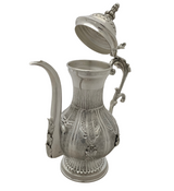 FINE 925 STERLING SILVER HANDMADE LEAF APPLIQUE ORNATE MATTE & SHINY OIL PITCHER