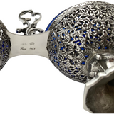 ITALY 925 STERLING SILVER & BLUE CRYSTAL HANDMADE FLORAL LACE DOUBLE SALT HOLDER