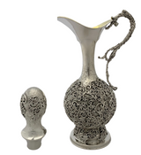 FINE 925 STERLING SILVER HANDMADE FLORAL LEAF APPLIQUE CHASED WINE BOTTLE & TRAY