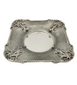 FINE 925 STERLING SILVER HANDMADE LEAF APPLIQUE ROPE ORNATE SQUARE CUP & TRAY