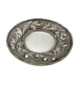 ITALY 925 STERLING SILVER HANDMADE LEAF APPLIQUE ORNATE MATTE & SHINY CUP & TRAY
