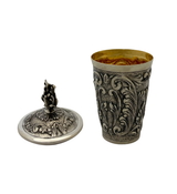 ITALY 925 STERLING SILVER HANDMADE LEAF ORNATE MATTE & SHINY CUP & TRAY & COVER