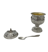 925 STERLING SILVER HANDMADE LEAF APPLIQUE CHASED ORNATE MATTE SHINY HONEY DISH