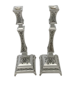 FINE 925 STERLING SILVER HANDMADE MODERN DIAMOND CUT SHINY SLEEK CANDLESTICKS