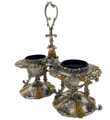 LARGE 925 STERLING SILVER & GILDED HANDMADE FLORAL ORNATE DOUBLE SALT HOLDER