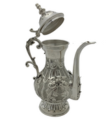 FINE 925 STERLING SILVER HANDMADE CHASED LEAF APPLIQUE MATTE & SHINY OIL PITCHER