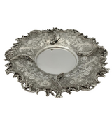FINE 925 STERLING SILVER HANDMADE LEAF APPLIQUE SWIRL MATTE & SHINY CUP & TRAY