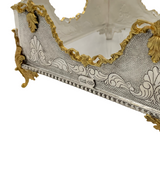 925 STERLING SILVER & GILDED HANDMADE LEAF APPLIQUE CHASED FLAT NAPKIN HOLDER