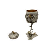 925 STERLING SILVER & GILDED HANDMADE MULTI BIRD LEAF APPLIQUE VIZNIZ CUP & TRAY