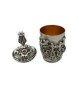 SMALL TOPAZIO 925 STERLING SILVER HANDMADE HEAVY FLORAL ORNATE LIQUOR CUP & TRAY