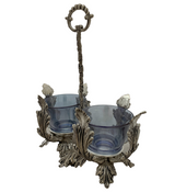 FINE ITALIAN 925 STERLING SILVER & BLUE CRYSTAL LEAF APPLIQUE DOUBLE SALT HOLDER