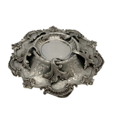 ITALY 925 STERLING SILVER HANDMADE HEAVY LEAF APPLIQUE ORNATE MATTE CUP & TRAY