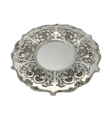 FINE 925 STERLING SILVER & GLASS INSERT HANDMADE CHASED FLUTED ORNATE CUP & TRAY