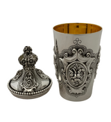 FINE TOPAZIO 925 STERLING SILVER HANDMADE HEAVY FLORAL ORNATE CUP & TRAY & COVER