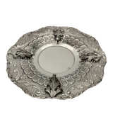 FINE 925 STERLING SILVER HANDMADE LEAF APPLIQUE CHASED SWIRL ORNATE CUP & TRAY