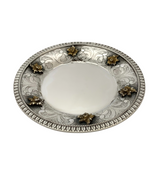 ITALIAN 925 STERLING SILVER & GILDED HANDMADE FLORAL APPLIQUE ORNATE CUP & TRAY