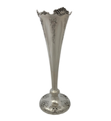 ANTIQUE TALL GORHAM 925 STERLING SILVER HANDMADE FLORAL ORNATE TRUMPET VASE
