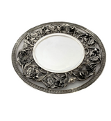 FINE ITALY 925 STERLING SILVER HANDMADE 3D HEAVY FLORAL LEAF APPLIQUE CUP & TRAY