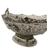 ANTIQUE CONTINENTAL 900 SILVER HANDMADE REPOUSSE FLORAL FOLIATE 2 HANDLE BOWL