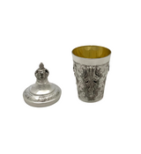 925 STERLING SILVER HANDMADE ORNATE LEAF APPLIQUE MATTE SHINY CUP & TRAY & COVER