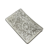 FINE ITALIAN 925 STERLING SILVER HANDMADE CHASED SWIRL ORNATE CARD HOLDER