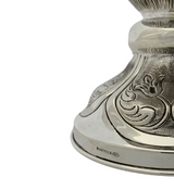 FINE 925 STERLING SILVER HANDMADE CHASED SWIRL ORNATE MATTE & SHINY FLOWER VASE