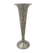 ANTIQUE AMERICAN 925 STERLING SILVER HANDMADE FLORAL GADROON CHASED FLOWER VASE