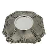 925 STERLING SILVER HANDMADE FLORAL LEAF APPLIQUE ORNATE MATTE HONEY DISH & TRAY