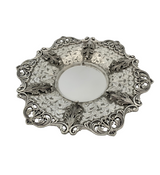925 STERLING SILVER HANDMADE LEAF APPLIQUE LACE ORNATE MATTE SHINY CUP & TRAY