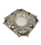 925 STERLING SILVER & GILDED HANDMADE MULTI BIRD LEAF APPLIQUE RIZHIN CUP & TRAY