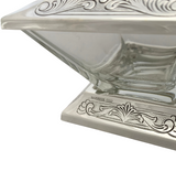 FINE 925 STERLING SILVER & GLASS HANDMADE CHASED SWIRL ORNATE HONEY DISH & TRAY