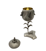 FINE 925 STERLING SILVER HANDMADE LEAF APPLIQUE MATTE & SHINY VIZNIZ CUP & TRAY