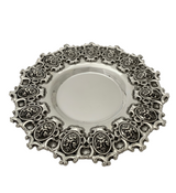 FINE TOPAZIO 925 STERLING SILVER HANDMADE HEAVY FLORAL ORNATE CUP & TRAY & COVER