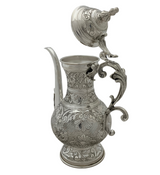 FINE 925 STERLING SILVER HANDMADE CHASED LEAF APPLIQUE MATTE & SHINY OIL PITCHER