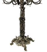 FINE ITALY 925 STERLING SILVER HANDMADE LEAF APPLIQUE 11 LIGHT CANDELABRA & TRAY