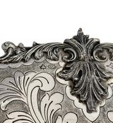 FINE 925 STERLING SILVER HANDMADE CHASED LEAF APPLIQUE MATTE & SHINY SQUARE TRAY