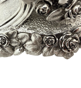 FINE ITALIAN SILVER PLATED FLORAL APPLIQUE WOVEN ORNATE CHASED TABLE CLOCK