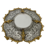 LARGE 925 STERLING SILVER & GILDED HANDMADE CHASED LEAF APPLIQUE HONEY DISH TRAY