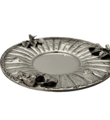 FINE 925 STERLING SILVER HANDMADE MULTI BIRD LEAF TREE APPLIQUE CUP & TRAY