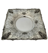 FINE 925 STERLING SILVER HANDMADE FLORAL LEAF APPLIQUE CHASED ORNATE CUP & TRAY