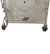 925 STERLING SILVER HANDMADE CHASED SWIRL CROWN MATTE & SHINY QUARTZ TABLE CLOCK